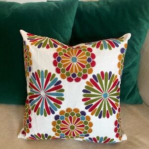 Moroccan Handmade Embroidered Multicolored Decorative 18” Throw Pillow Case